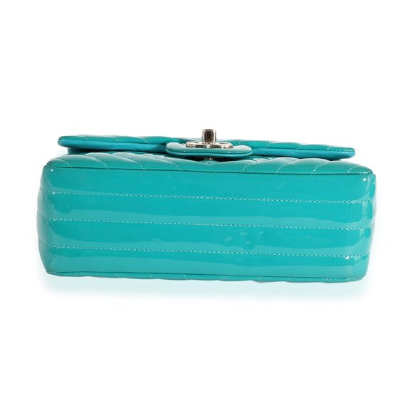 Chanel Teal Chevron Quilted Patent Leather Mini Rectangular Classic Flap Bag - Picture 5 of 8
